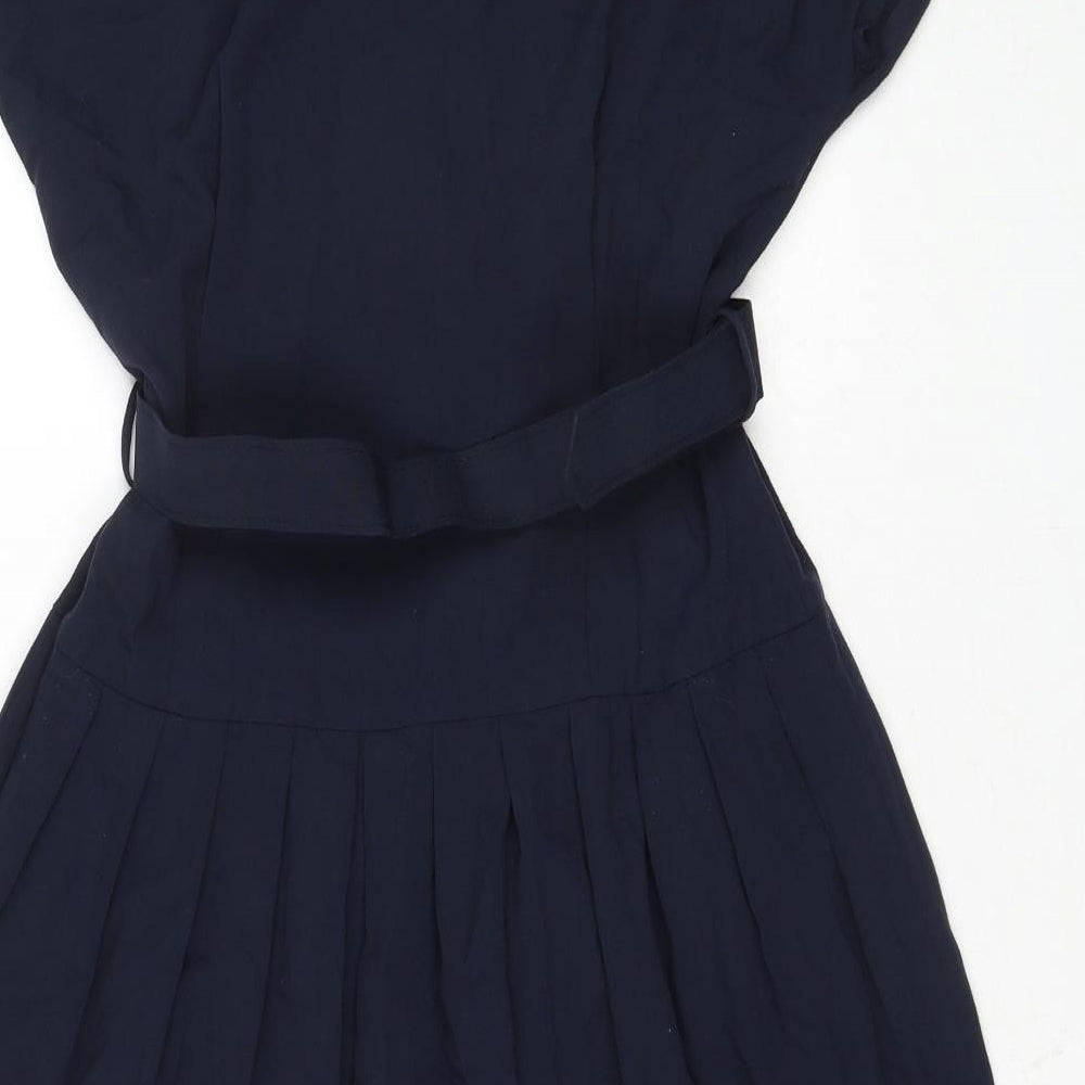 Classics Womens Blue Polyester A-Line Size 14 V-Neck Button