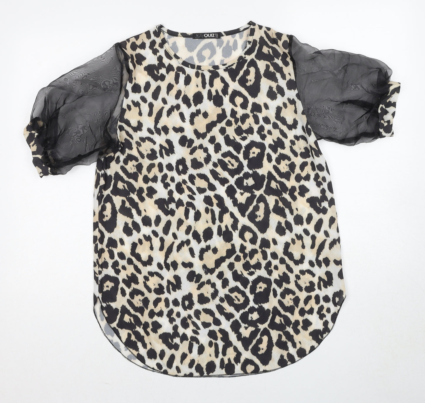 Quiz Womens Beige Animal Print Polyester Basic Blouse Size 10 Round Neck - Leopard Print
