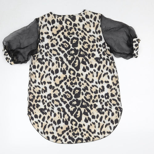 Quiz Womens Beige Animal Print Polyester Basic Blouse Size 10 Round Neck - Leopard Print