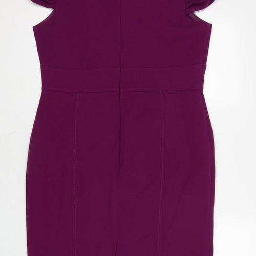 Marks and Spencer Womens Purple Polyester Shift Size 16 V-Neck Zip
