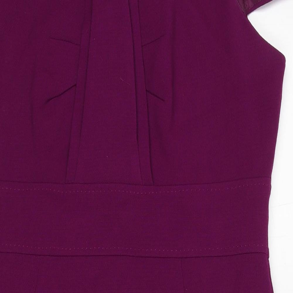 Marks and Spencer Womens Purple Polyester Shift Size 16 V-Neck Zip