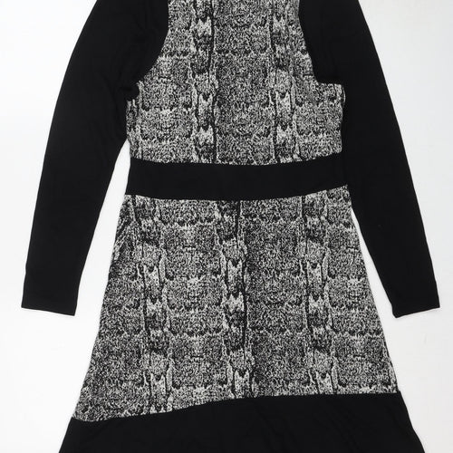 Skopes Womens Black Animal Print Polyester A-Line Size 12 Round Neck Pullover - Snakeskin Pattern