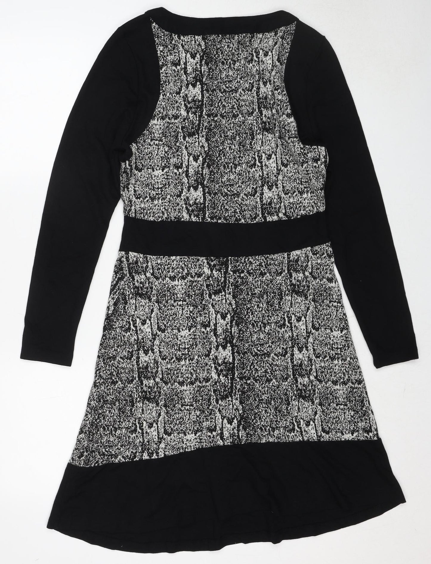 Skopes Womens Black Animal Print Polyester A-Line Size 12 Round Neck Pullover - Snakeskin Pattern