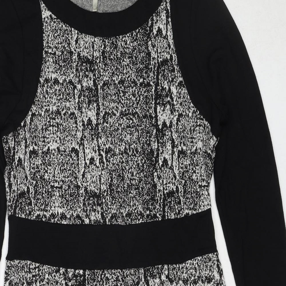 Skopes Womens Black Animal Print Polyester A-Line Size 12 Round Neck Pullover - Snakeskin Pattern