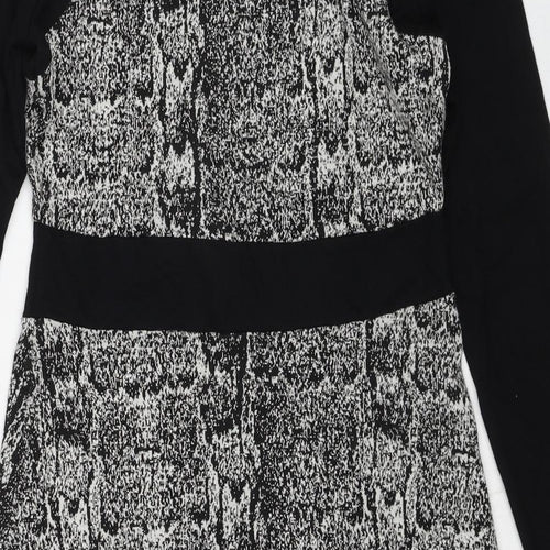 Skopes Womens Black Animal Print Polyester A-Line Size 12 Round Neck Pullover - Snakeskin Pattern