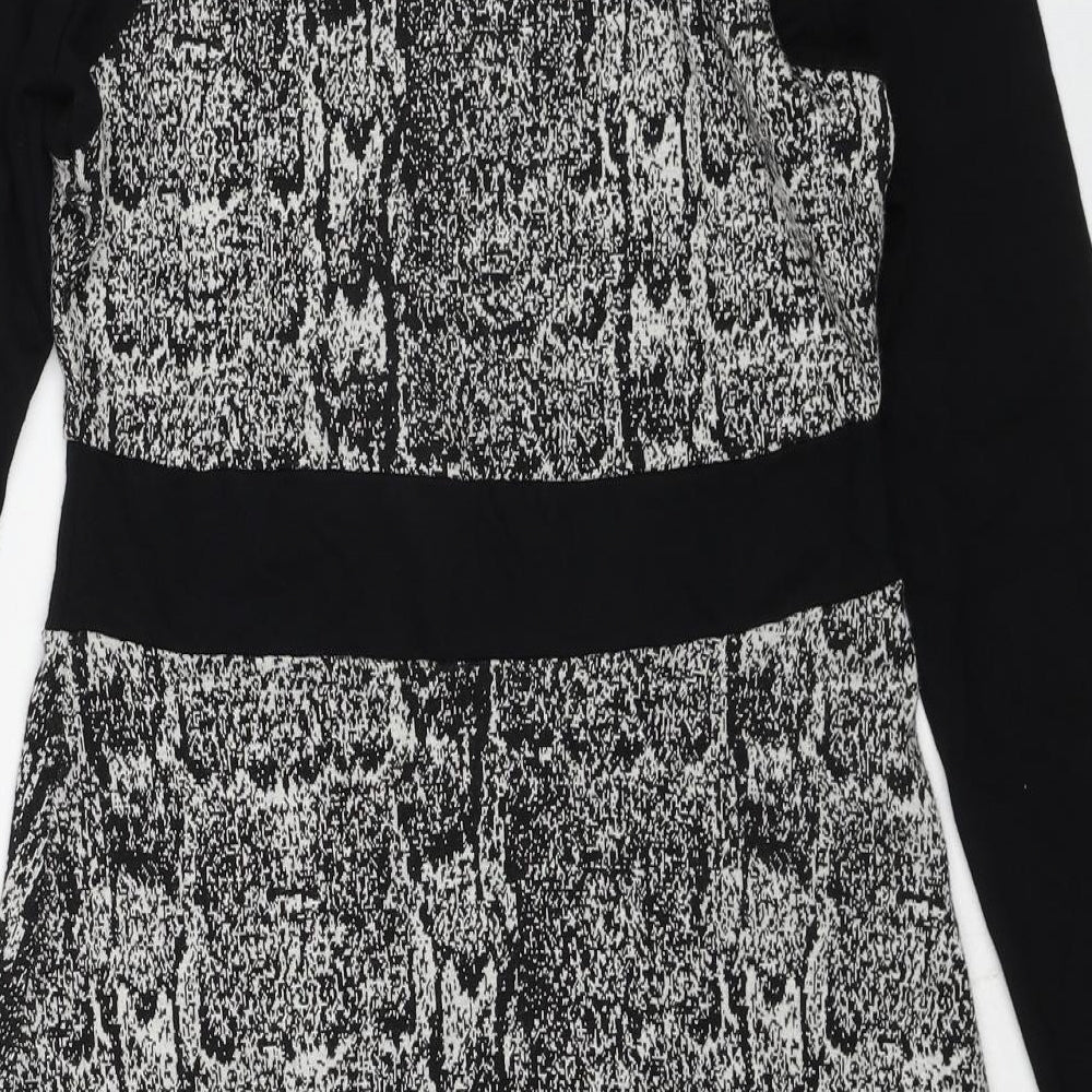 Skopes Womens Black Animal Print Polyester A-Line Size 12 Round Neck Pullover - Snakeskin Pattern