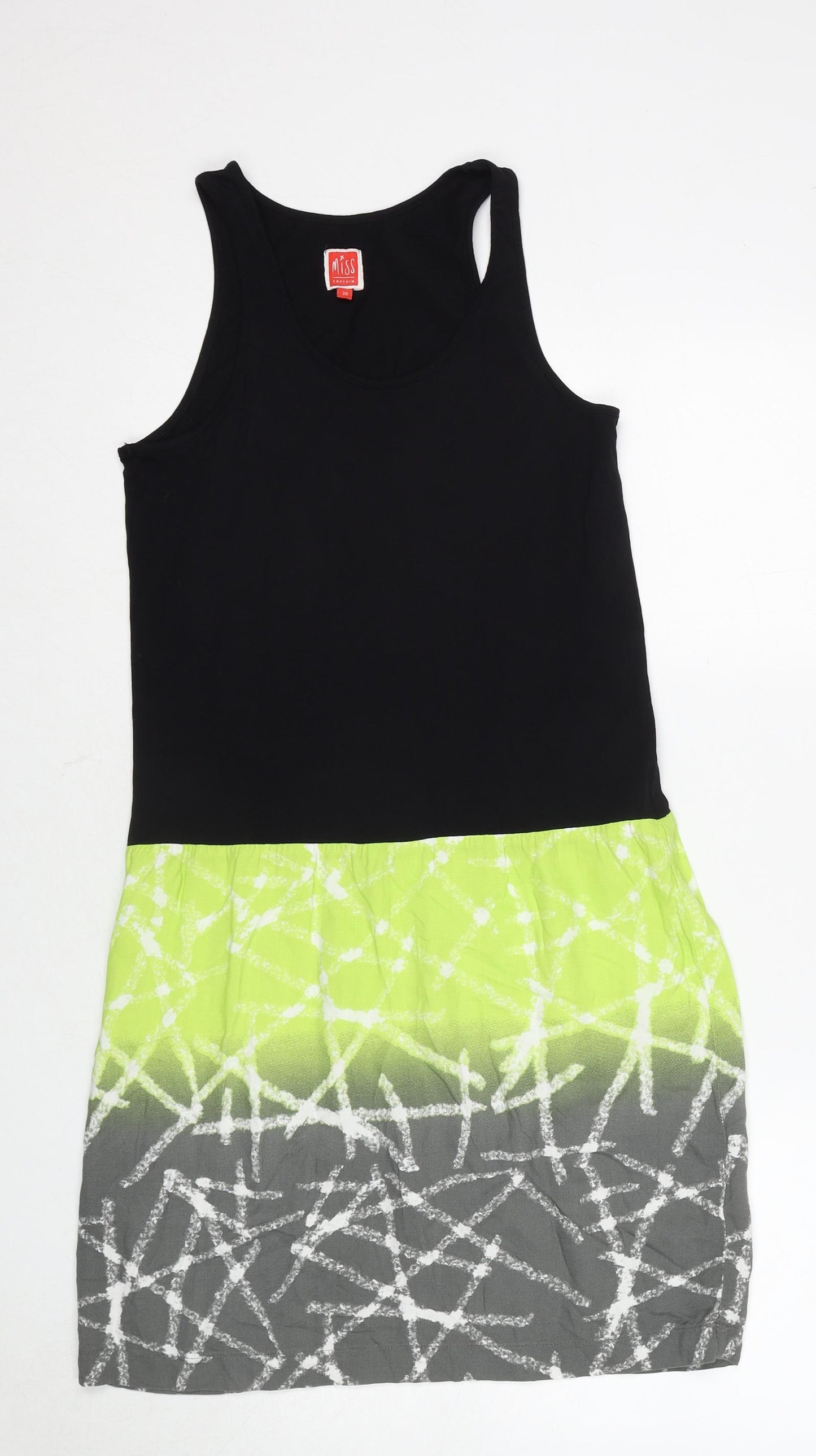 Miss Captain Womens Multicoloured Geometric Viscose Tank Dress Size 10 Round Neck Pullover