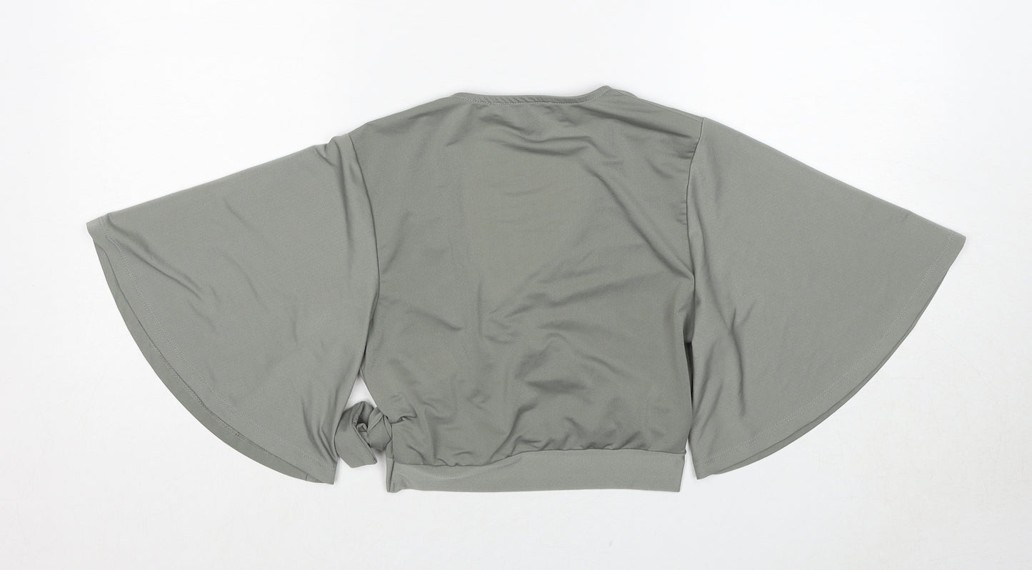 New Look Womens Grey Polyester Wrap Blouse Size 8 V-Neck - Cropped