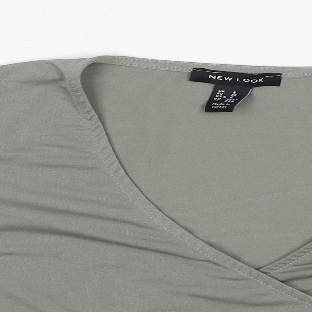 New Look Womens Grey Polyester Wrap Blouse Size 8 V-Neck - Cropped