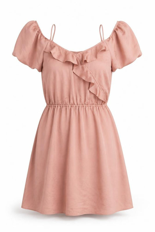 Front view of Next women’s beige polyester a-line, size UK 10, v-neck pullover - cold shoulder