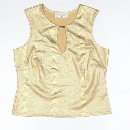 Just Elegance Womens Gold Animal Print Polyester Basic Tank Size 14 Round Neck - Snake Print