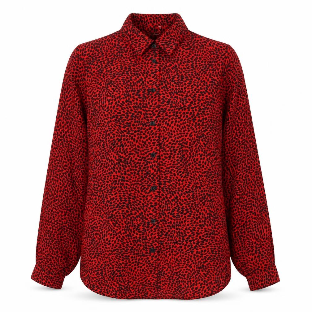 H&M Womens Red Geometric Polyester Basic Button-Up Size XS Collared - Cheetah Print