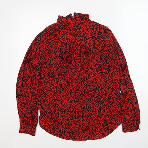 H&M Womens Red Geometric Polyester Basic Button-Up Size XS Collared - Cheetah Print