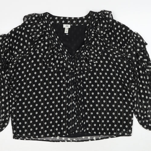River Island Womens Black Polka Dot Polyester Basic Blouse Size 14 V-Neck