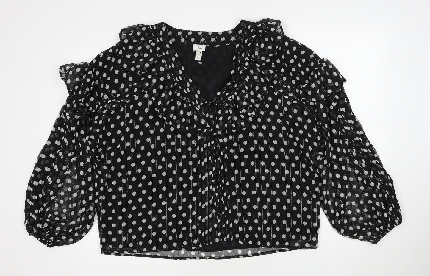 River Island Womens Black Polka Dot Polyester Basic Blouse Size 14 V-Neck