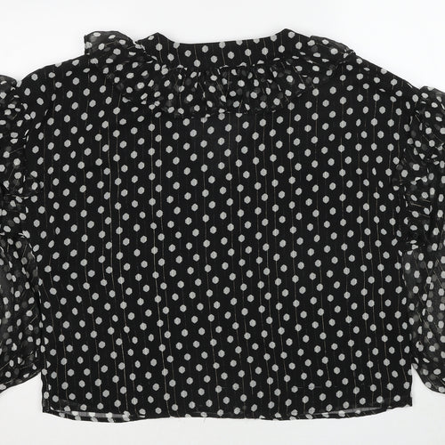 River Island Womens Black Polka Dot Polyester Basic Blouse Size 14 V-Neck
