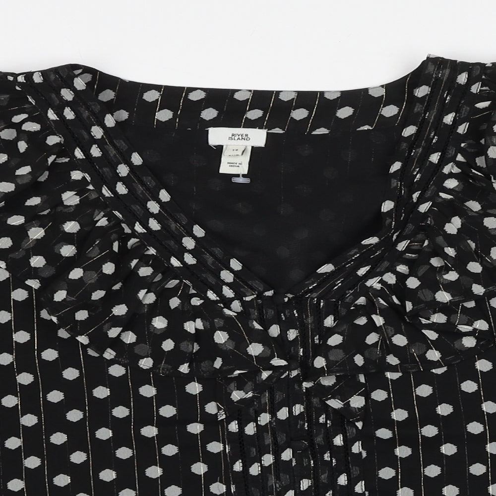 River Island Womens Black Polka Dot Polyester Basic Blouse Size 14 V-Neck