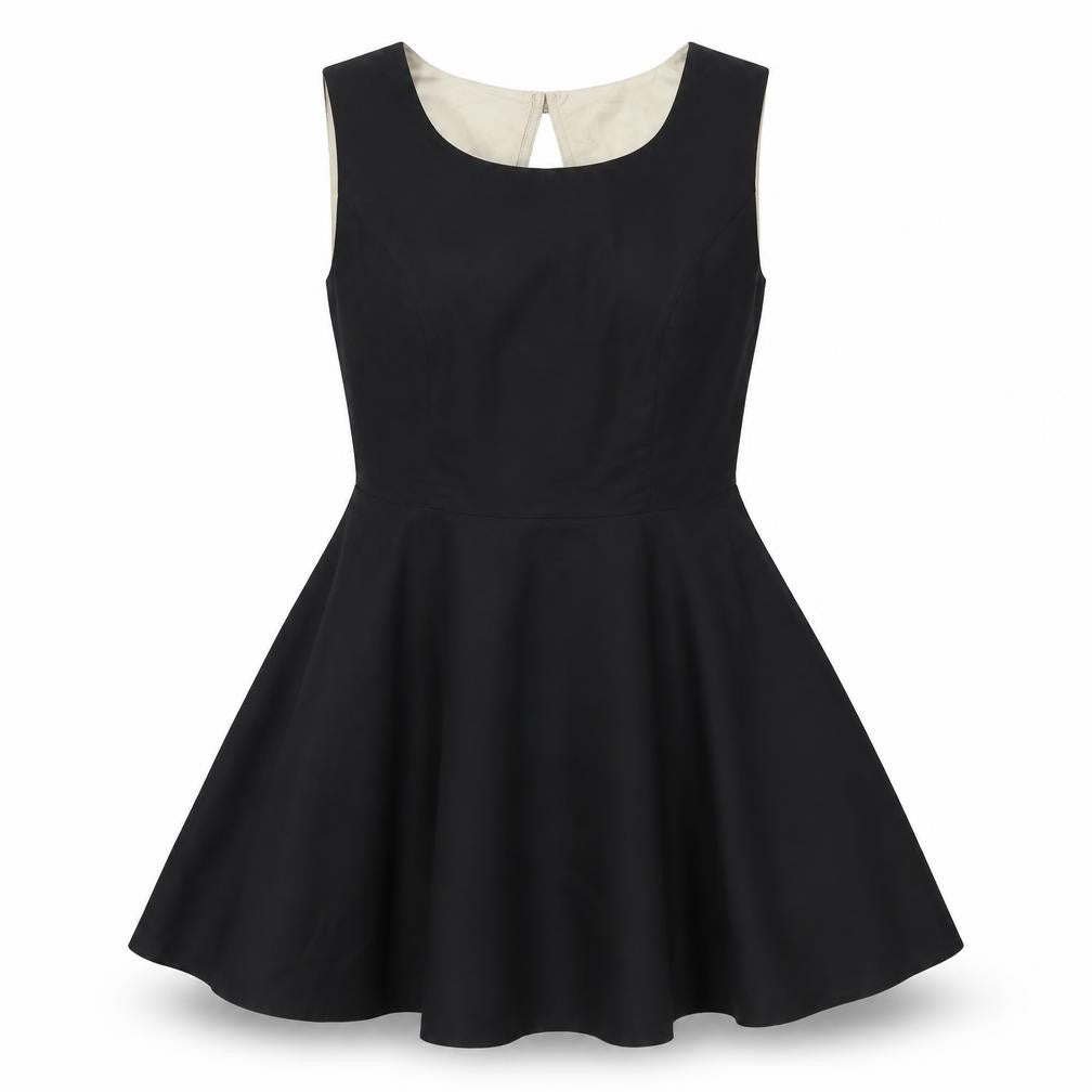 Front view of Vero Moda women’s black colourblock polyester fit & flare, size UK 14, round neck zip