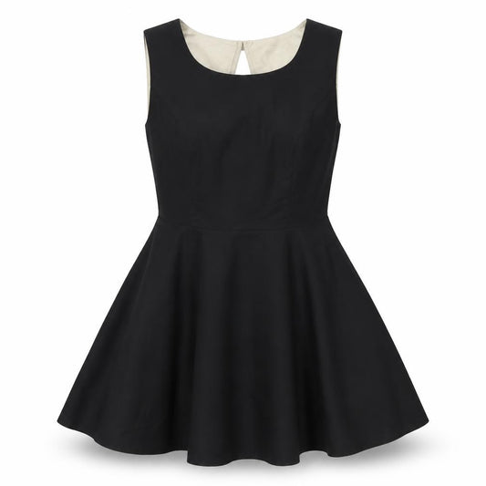 Front view of Vero Moda women’s black colourblock polyester fit & flare, size UK 14, round neck zip