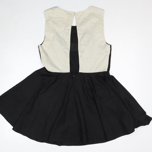 VERO MODA Womens Black Colourblock Polyester Fit & Flare Size 14 Round Neck Zip