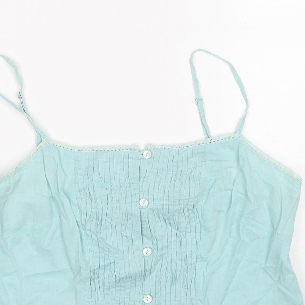 Monsoon Womens Blue Cotton Basic Tank Size 12 Square Neck