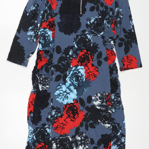 Phase Eight Womens Multicoloured Floral Viscose Shift Size 16 Round Neck Zip