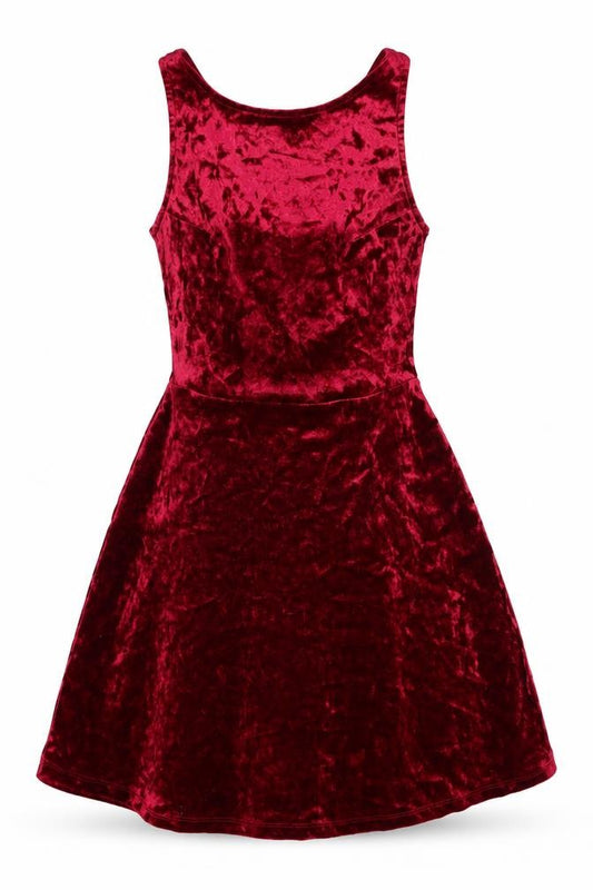 Front view of H&M women’s red polyester fit & flare, size UK 6, round neck pullover