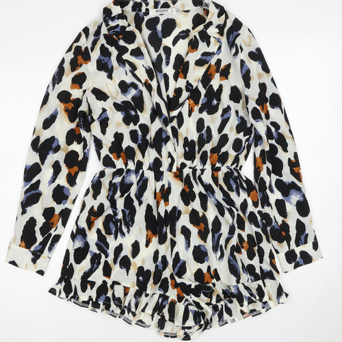 Missguided Womens Multicoloured Animal Print Polyester Playsuit One-Piece Size 10 Button