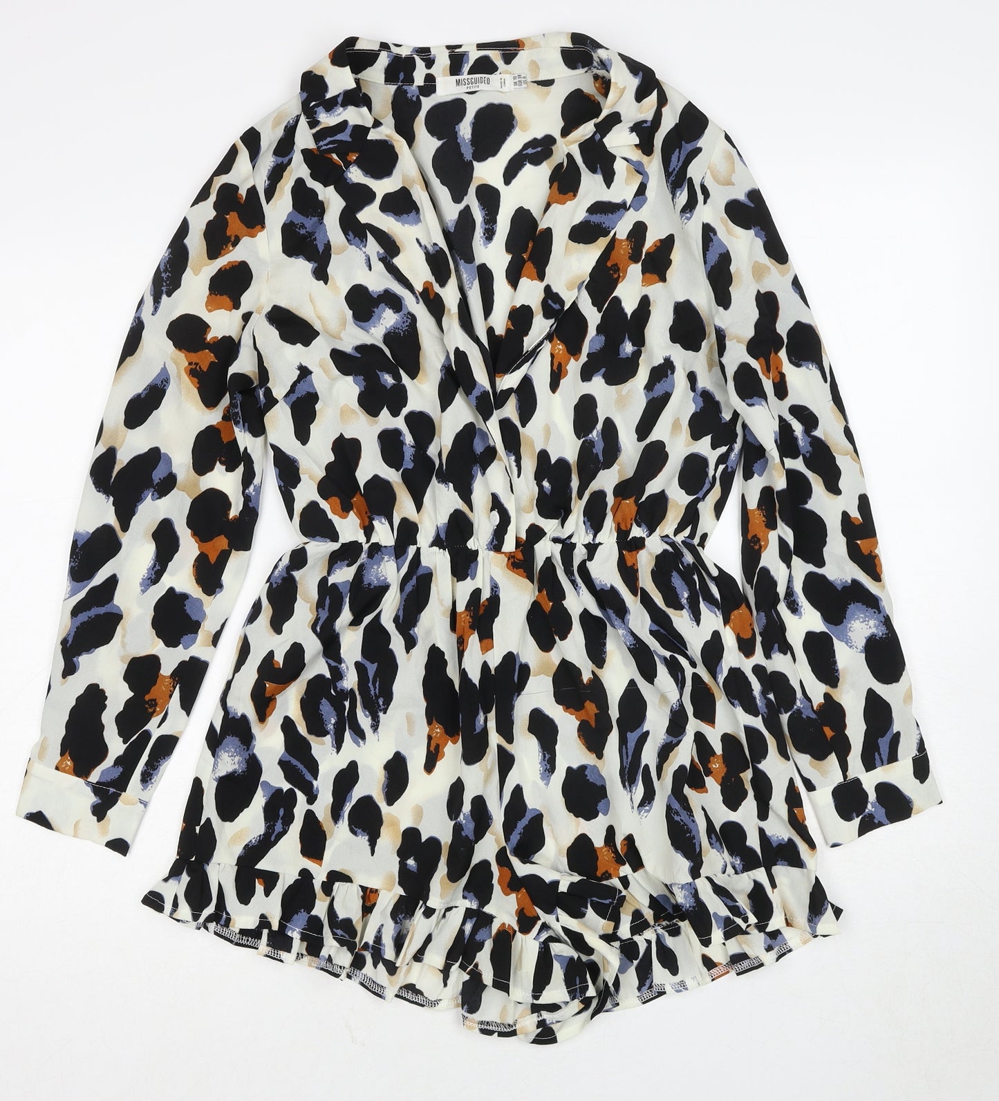 Missguided Womens Multicoloured Animal Print Polyester Playsuit One-Piece Size 10 Button
