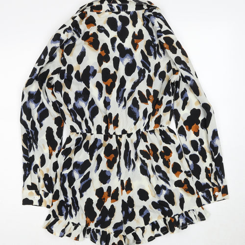 Missguided Womens Multicoloured Animal Print Polyester Playsuit One-Piece Size 10 Button