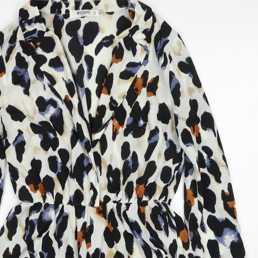 Missguided Womens Multicoloured Animal Print Polyester Playsuit One-Piece Size 10 Button