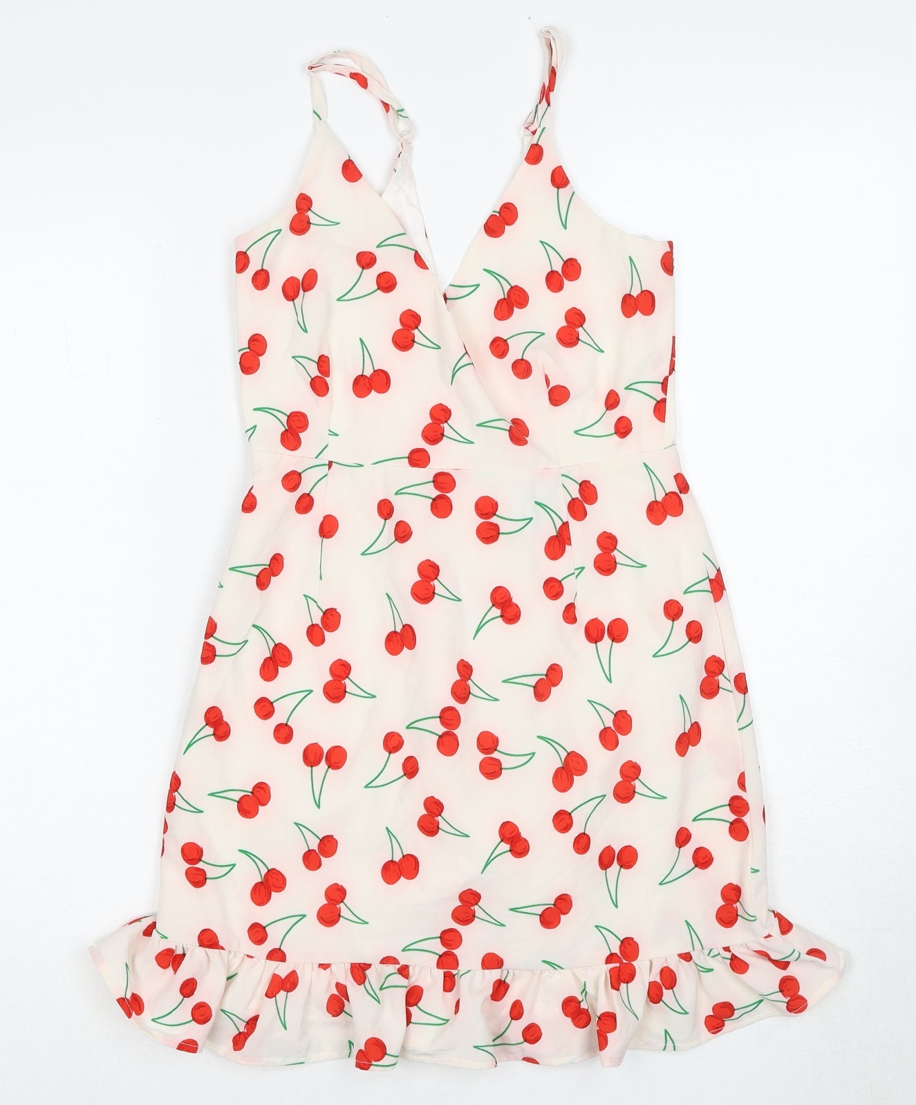 Lola May Womens Multicoloured Geometric Polyester Slip Dress Size 6 V-Neck Zip - Cherry Pattern