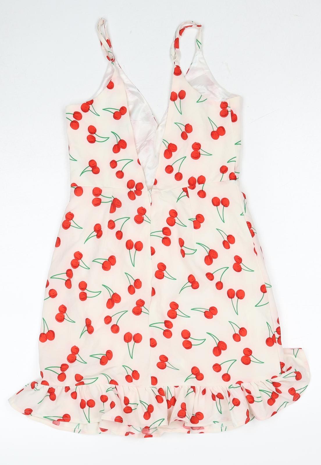 Lola May Womens Multicoloured Geometric Polyester Slip Dress Size 6 V-Neck Zip - Cherry Pattern