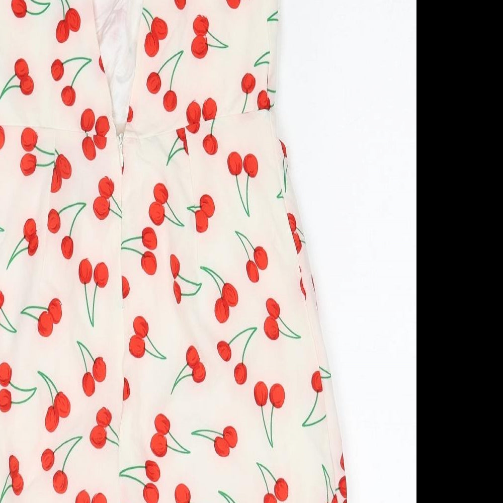 Lola May Womens Multicoloured Geometric Polyester Slip Dress Size 6 V-Neck Zip - Cherry Pattern
