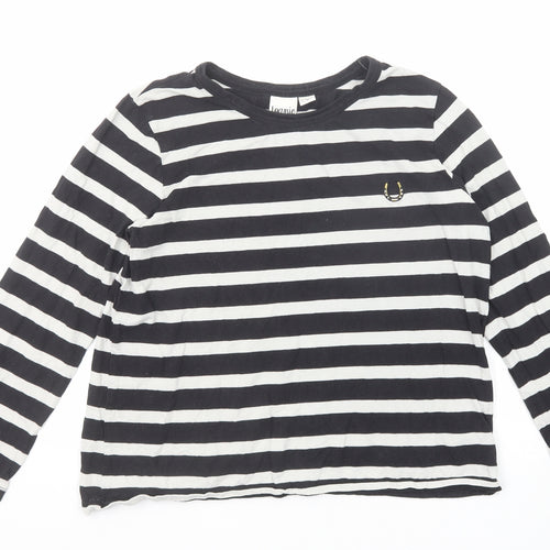 Joanie Womens Black Striped Cotton Basic T-Shirt Size S Round Neck
