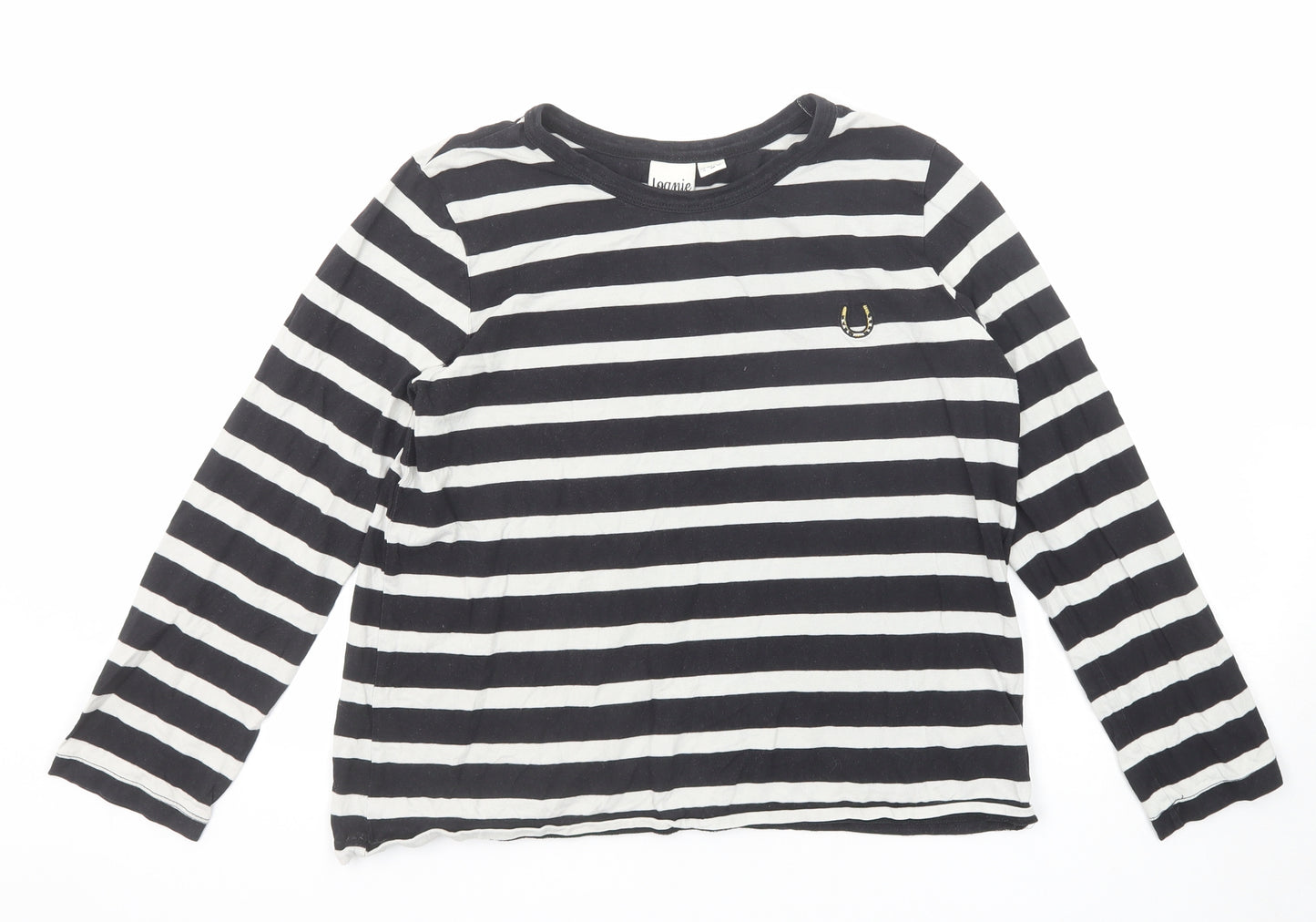 Joanie Womens Black Striped Cotton Basic T-Shirt Size S Round Neck