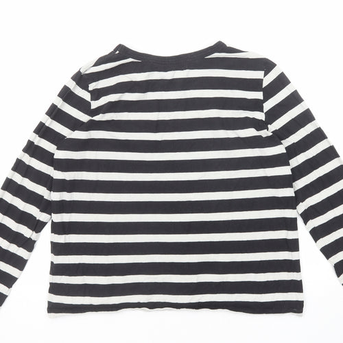 Joanie Womens Black Striped Cotton Basic T-Shirt Size S Round Neck