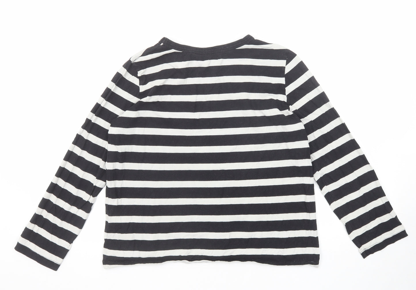 Joanie Womens Black Striped Cotton Basic T-Shirt Size S Round Neck