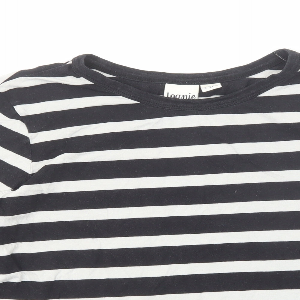 Joanie Womens Black Striped Cotton Basic T-Shirt Size S Round Neck