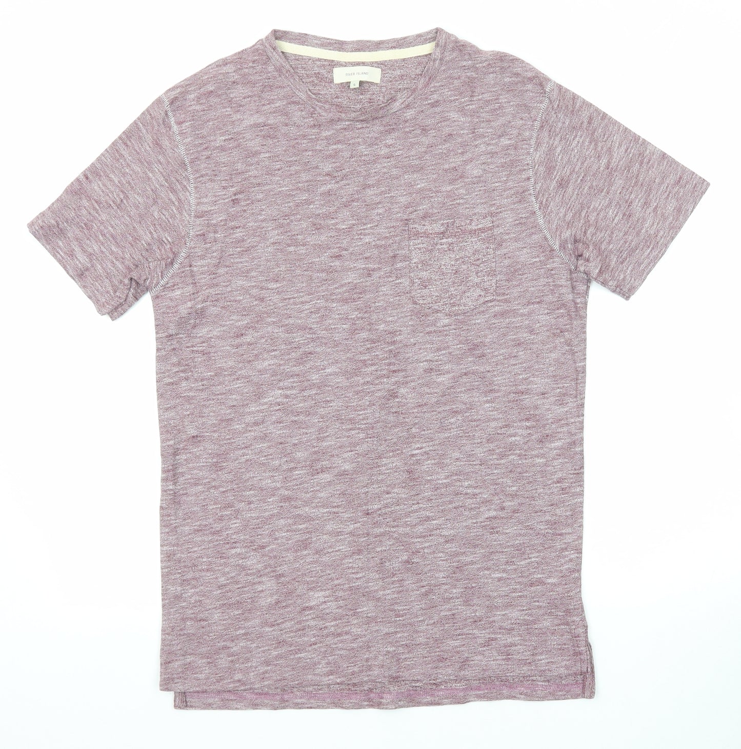 River Island Mens Purple Cotton T-Shirt Size S Round Neck