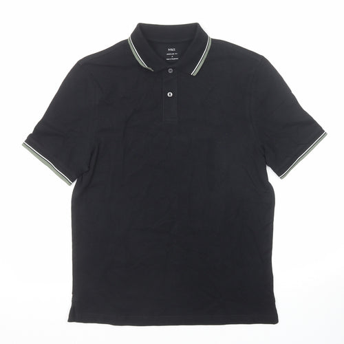 Marks and Spencer Mens Black Cotton Polo Size S Collared Button