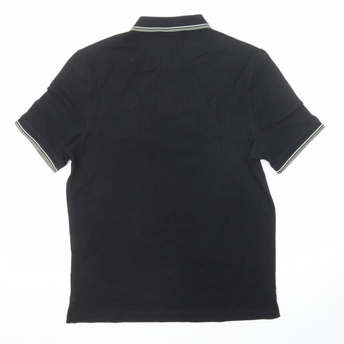 Marks and Spencer Mens Black Cotton Polo Size S Collared Button