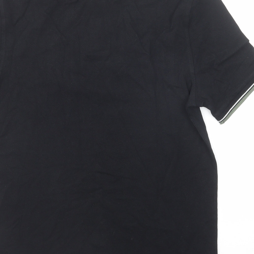 Marks and Spencer Mens Black Cotton Polo Size S Collared Button