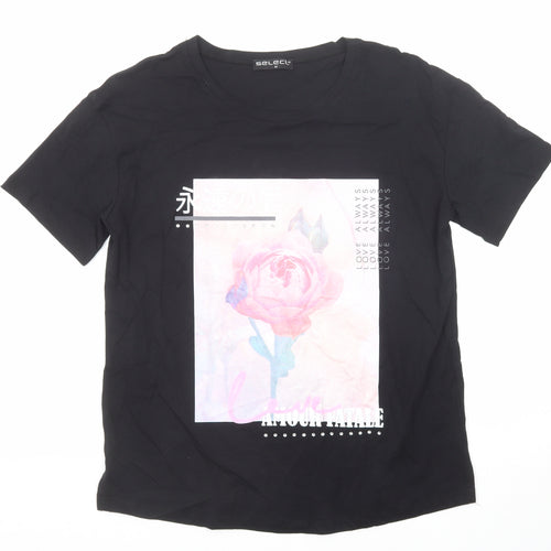 Select Womens Black Cotton Basic T-Shirt Size M Round Neck - Rose