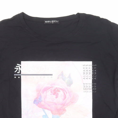 Select Womens Black Cotton Basic T-Shirt Size M Round Neck - Rose