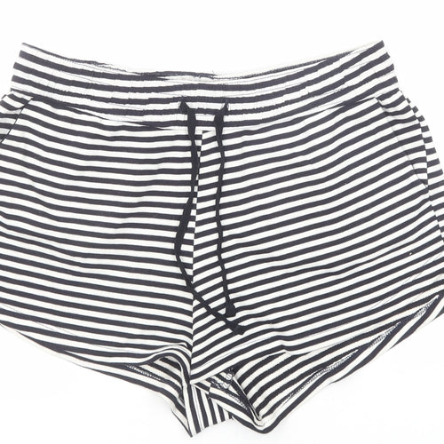 H&M Womens Black Striped Cotton Sweat Shorts Size M Regular Drawstring