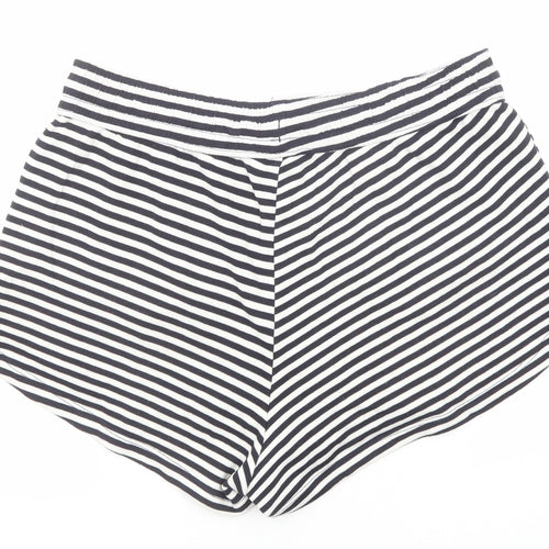 H&M Womens Black Striped Cotton Sweat Shorts Size M Regular Drawstring