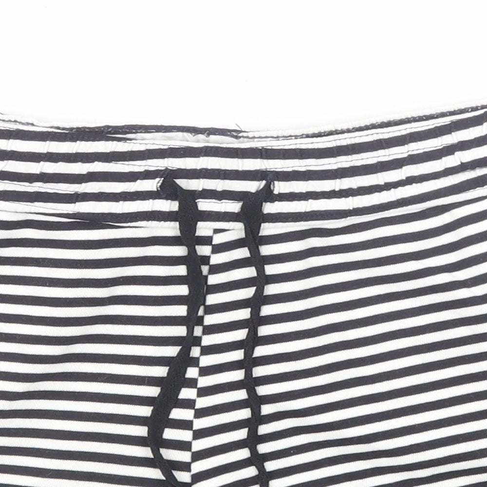 H&M Womens Black Striped Cotton Sweat Shorts Size M Regular Drawstring