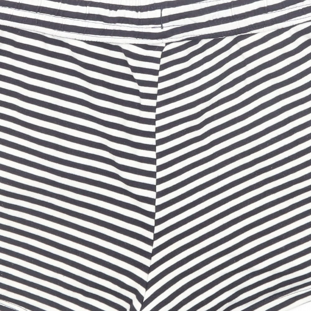 H&M Womens Black Striped Cotton Sweat Shorts Size M Regular Drawstring