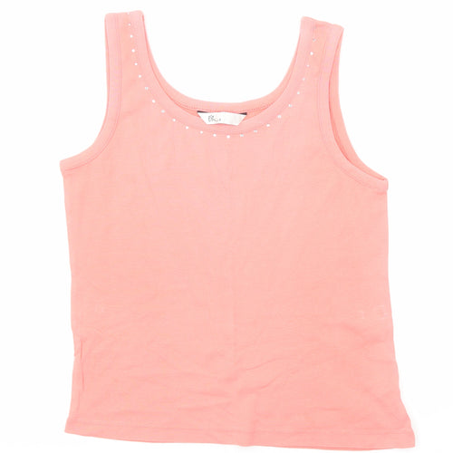 BHS Womens Pink Cotton Basic Tank Size 14 Scoop Neck